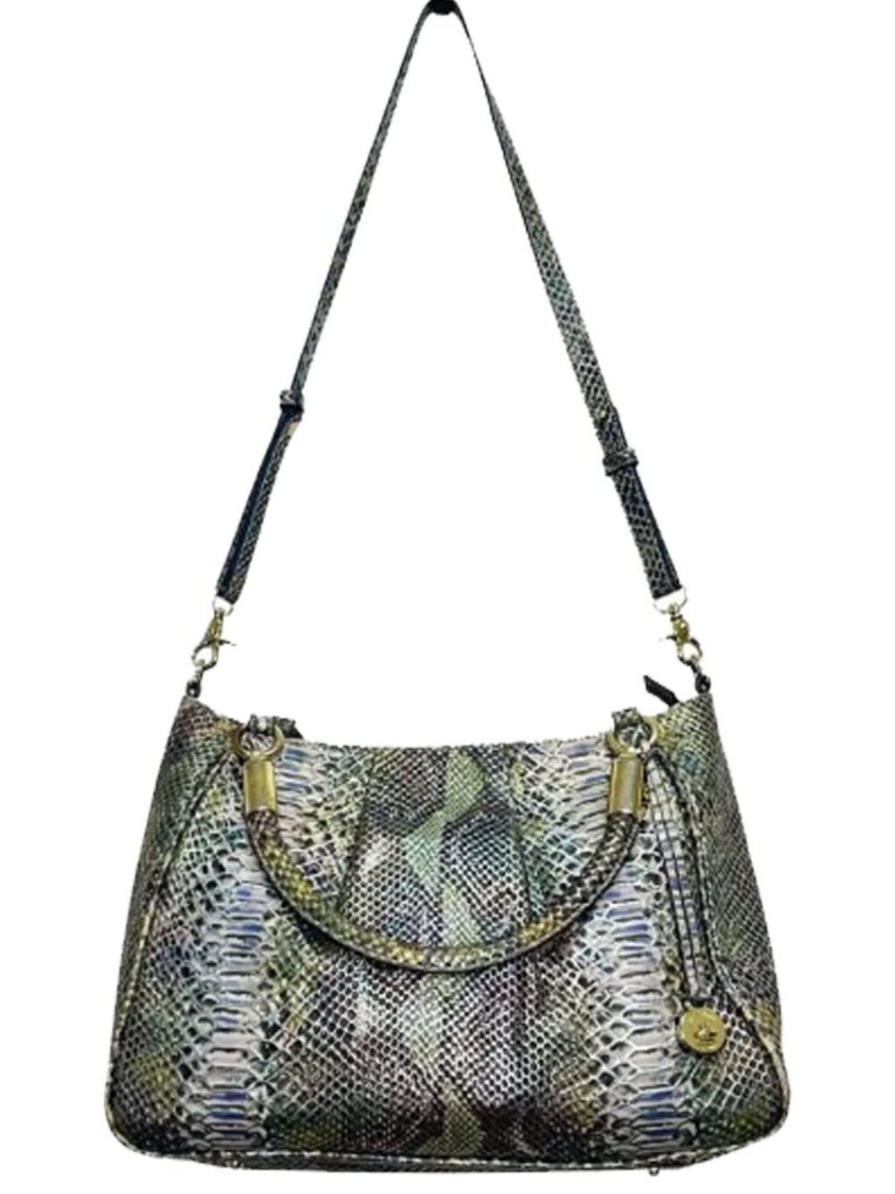 Brahmin Iridescent Green Snakeskin Print Satchel Crossbody Shoulder Bag
